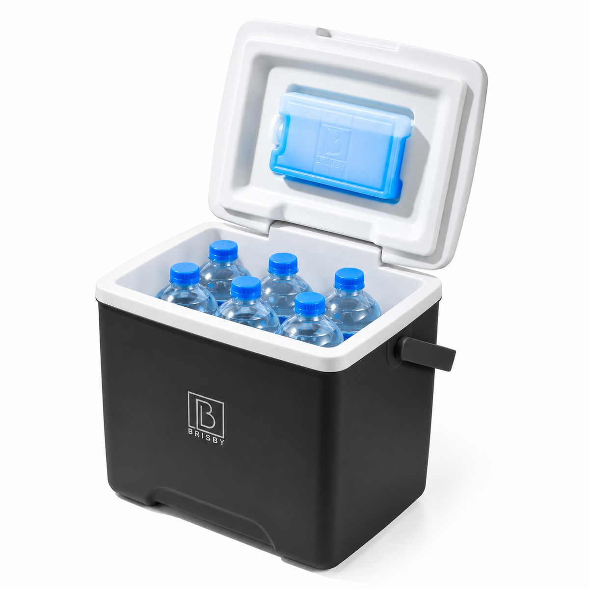 Brisby Koelbox - Frigobox - 13L- Zwart- Tot maximaal 40 uur isolatie - Incl. 2 dikke koelelementen van 450ml - Met koelelementen vergrendeld in deksel en Brisby 500ml Zwarte Dubbelwandige Thermosfles