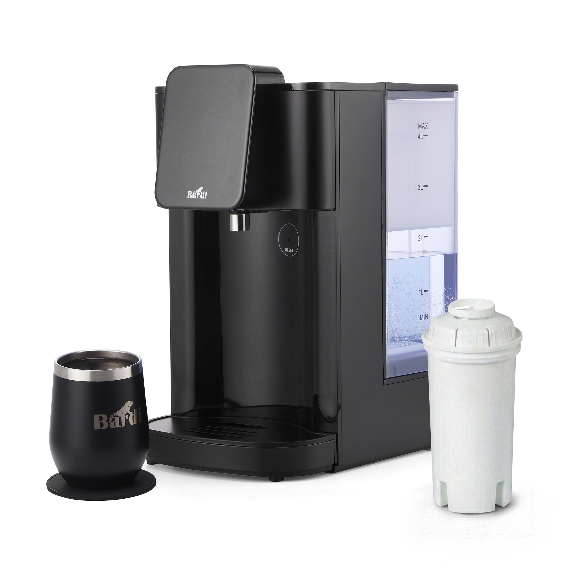 Bardi Heetwaterdispenser 4L zwart met STRIX filter - incl. thermoscup + onderzetter