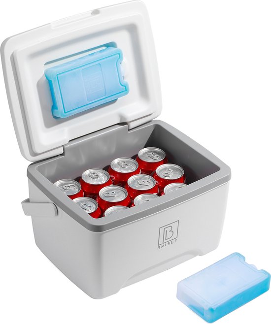 Brisby Koelbox - Frigobox - 8L - Wit- Tot maximaal 40 uur isolatie - Incl. 2 dikke koelelementen van 450ml - Met koelelementen vergrendeld in deksel en Brisby 500ml Zwarte Dubbelwandige Thermosfles