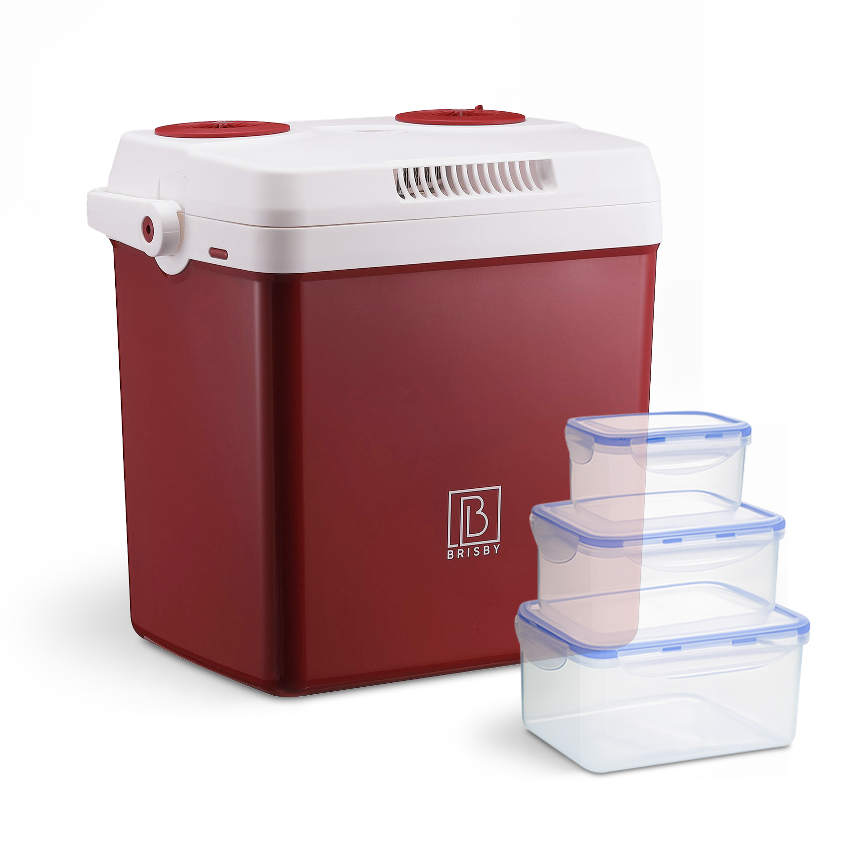 Elektrische koelbox 25L rood - AC/DC 12V, 220/230V - incl. divider en vershoudbakjes - vergrendelbare deksel