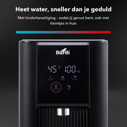 Bardi Heetwaterdispenser 2,6L zwart met STRIX filter -  incl. thermoscup + onderzetter