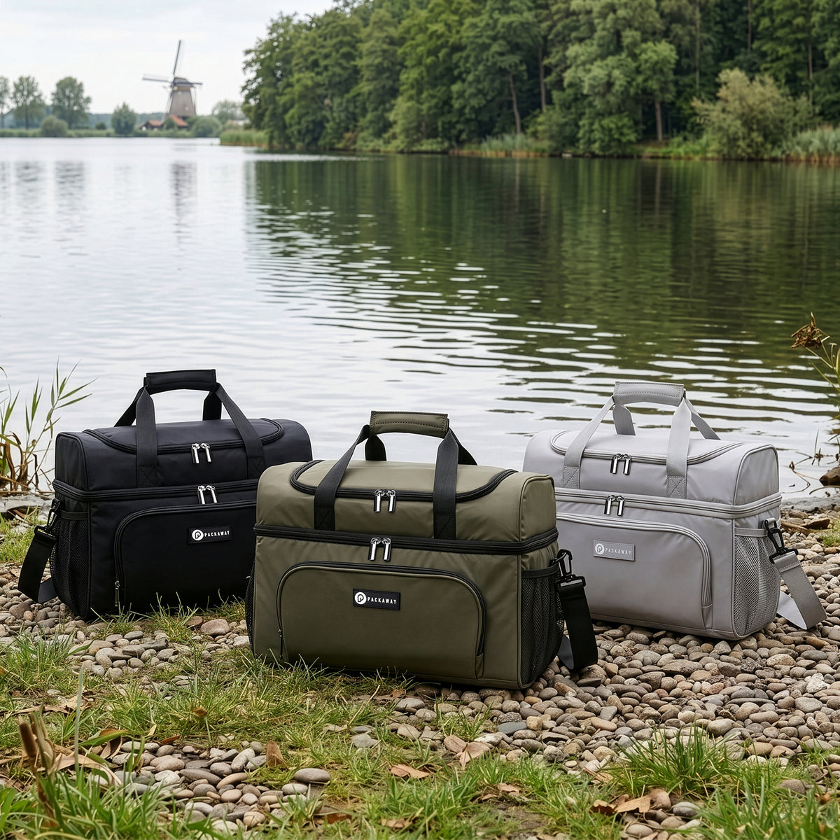 Packaway Koeltas 30L - Lunchtas - Inclusief 4 Koelelementen - Dubbel Compartiment - 4-Laags Geïsoleerd - Waterafstotend - Modern Grey
