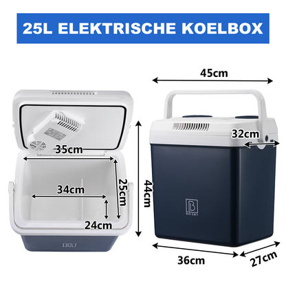 Elektrische koelbox 25L blauw - AC/DC 12V, 220/230V - incl. divider - vergrendelbare deksel