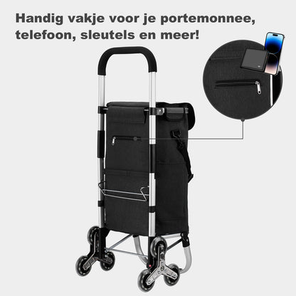 Boodschappentrolley 40L  met trapwielen grijs - winkelwagen ophanging - opvouwbaar - telescopisch handvat