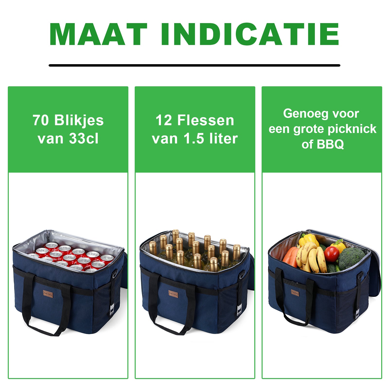 Koeltas 30L blauw - Lunchtas - opvouwbaar - 4-laags geïsoleerd - incl. 4 gratis koelelementen en draagband