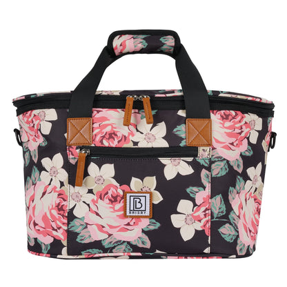 Koeltas 21L zwarte bloemen - GRATIS mealbox - boodschappentas - 4-laags geïsoleerd - incl. 2 gratis koelelementen en schouderband