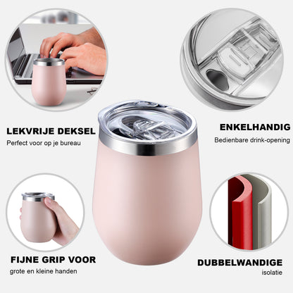 Set RVS thermosbekers roze - 0,3L - met deksels - dubbelwandig