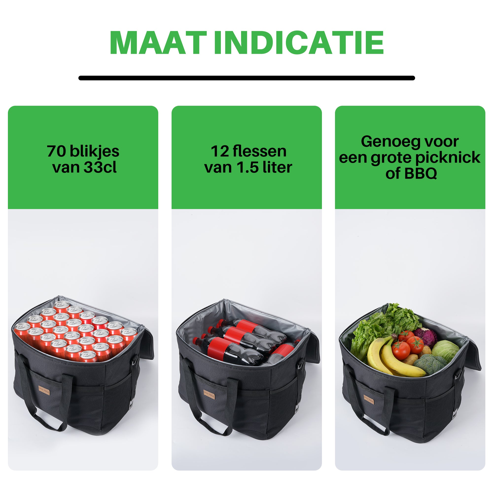 Koeltas 40L met divider zwart - lunchtas - opvouwbaar - 4-laags geïsoleerd - incl. 6 gratis koelelementen en draagband