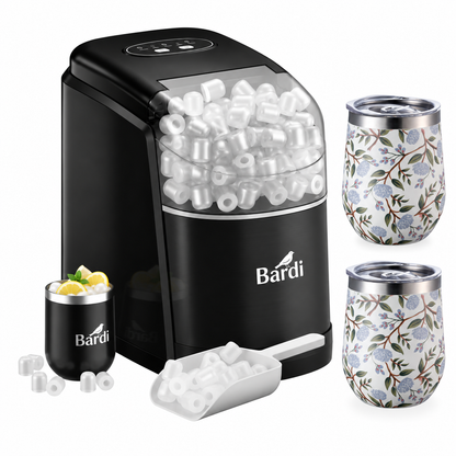 Bardi IJsblokjesmachine set 1,6L zwart - incl. 3 thermoscups white flower en ijsschep