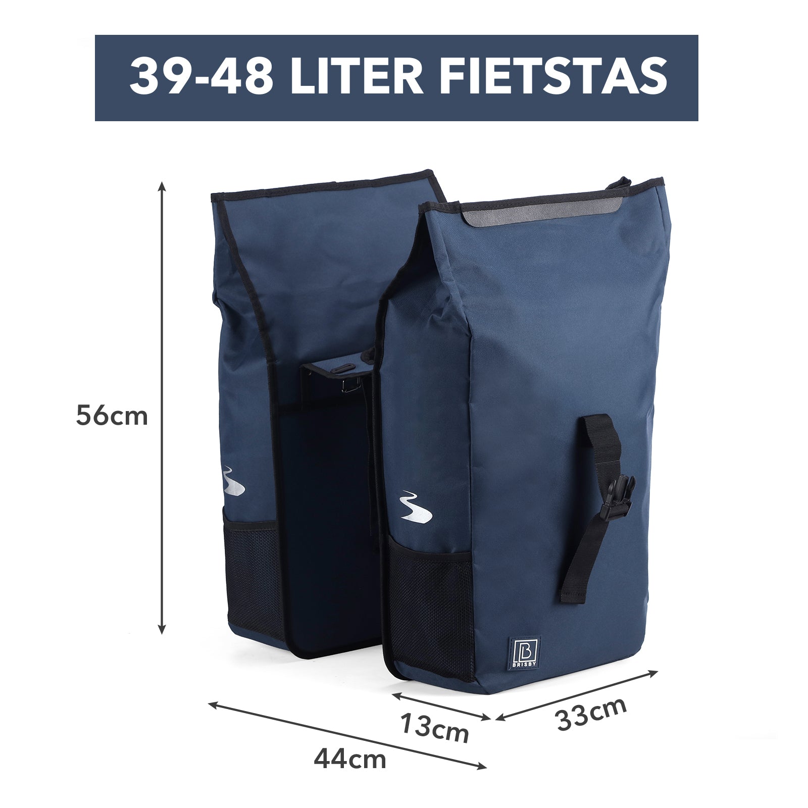 Brisby Dubbele Fietstas Rolltop Zwart 39-48L Waterdicht Geschikt voor Elektrische Fietsen & E-Bike - Blauw