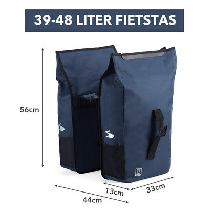 Brisby Dubbele Fietstas Rolltop Zwart 39-48L Waterdicht Geschikt voor Elektrische Fietsen & E-Bike - Blauw