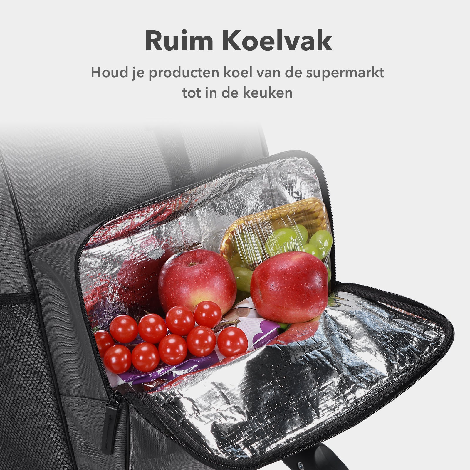 Boodschappentrolley deluxe 60L grijs - koelvak - boodschappenwagen - steekwagenfunctie - verstelbaar handvat