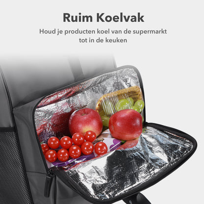 Boodschappentrolley deluxe 60L grijs - koelvak - boodschappenwagen - steekwagenfunctie - verstelbaar handvat