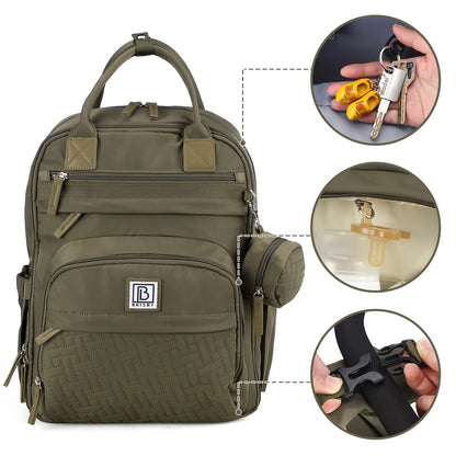 Brisby Premium Luiertas – Uitgebreide en Functionele Verzorgingstas – met buggymontage – Anti Diefstal Vakken - Reistrolley Sleeve - Inclusief verschoonmatje t.w.v.15,99 euro en speenhouder - Levenslange Garantie - Olive Green