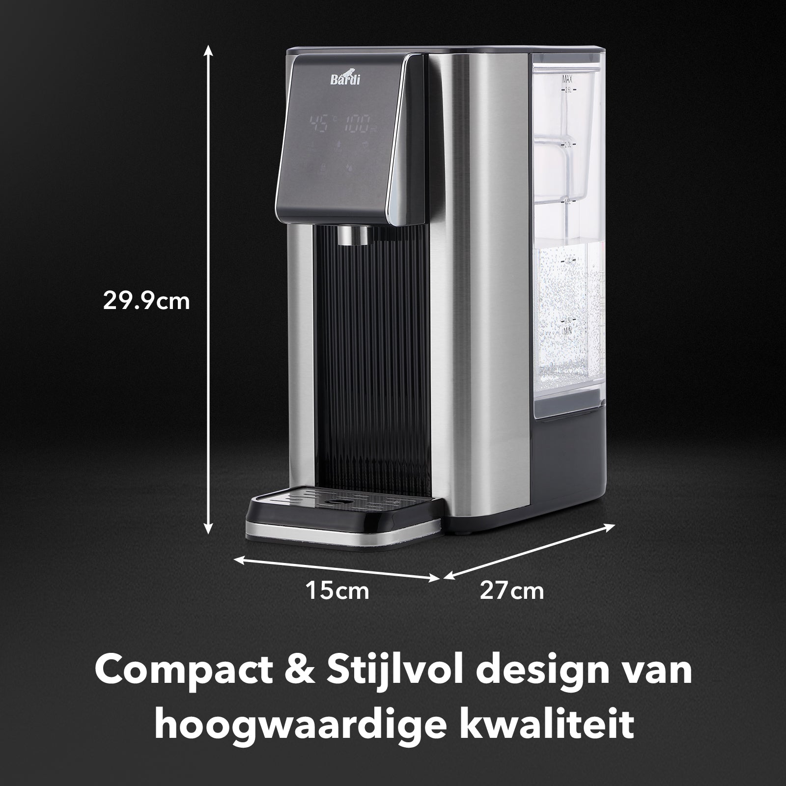Bardi Heetwaterdispenser 2,6L RVS met STRIX filter -  incl. thermoscup + onderzetter