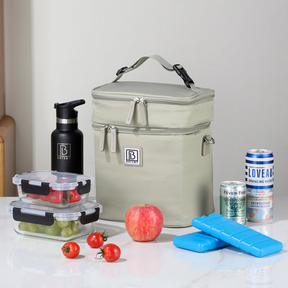 Brisby Koeltas 12 Liter – Lunchtas voor Werk & Onderweg – 2 Geïsoleerde Vakken – Inclusief 2 Koelelementen – Tot 10 Uur Koel - Sage Green