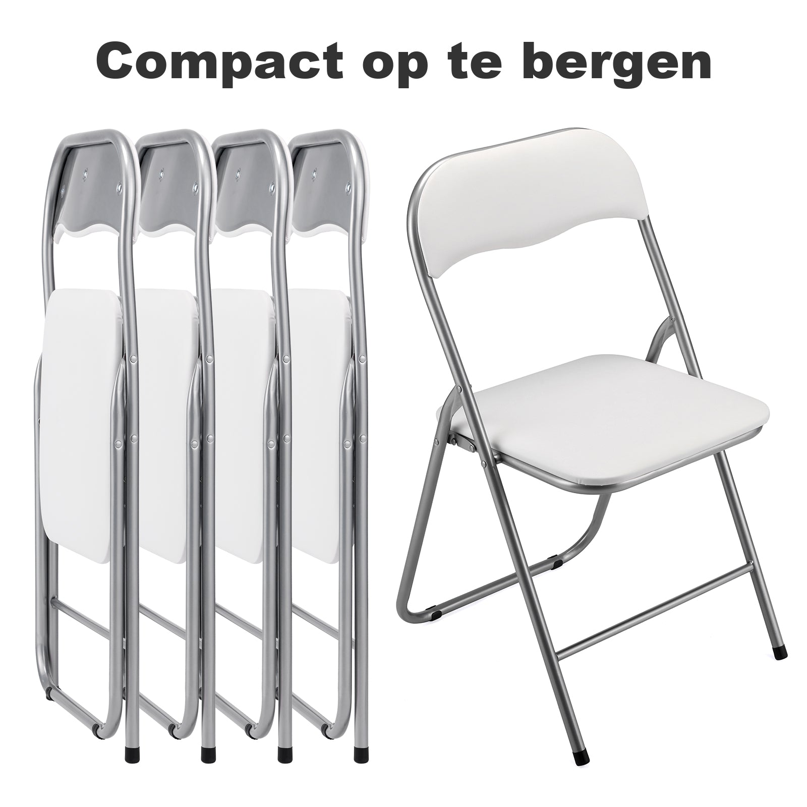 8-delige klapstoelenset - wit - 100kg draagkracht - 43 x 38 x 87 cm