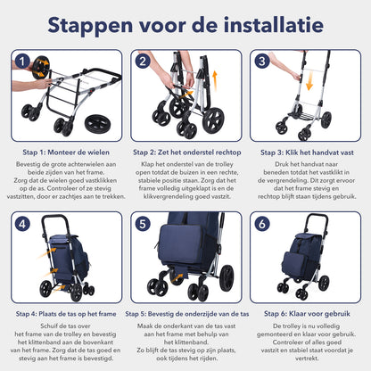 Boodschappentrolley deluxe 60L blauw  - koelvak - boodschappenwagen - steekwagenfunctie - verstelbaar handvat
