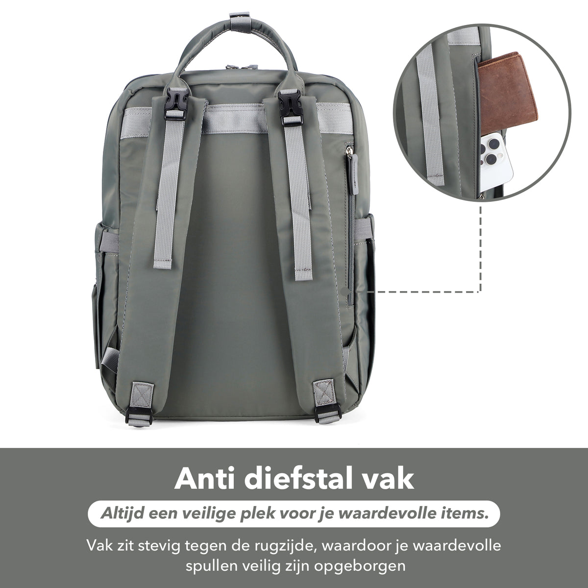 Brisby slijtvaste Luiertas – verzorgingstas – met buggymontage - Mist Green