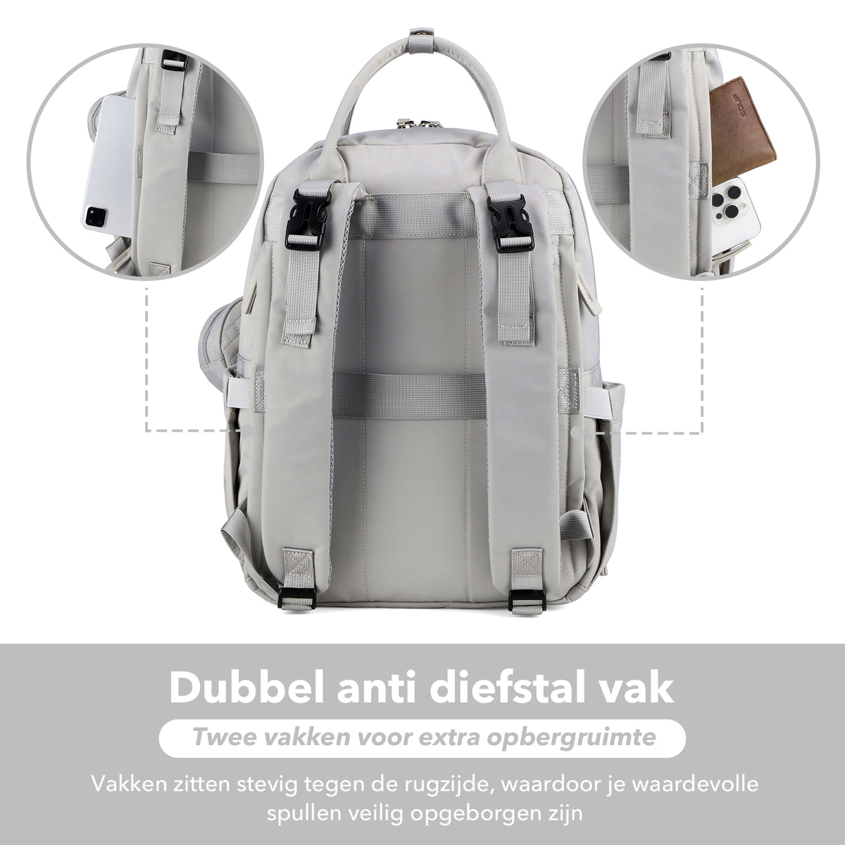 Brisby Premium Luiertas – Uitgebreide en Functionele Verzorgingstas – met buggymontage – Anti Diefstal Vakken - Reistrolley Sleeve - Inclusief verschoonmatje t.w.v.15,99 euro en speenhouder - Levenslange Garantie -Modern Grey
