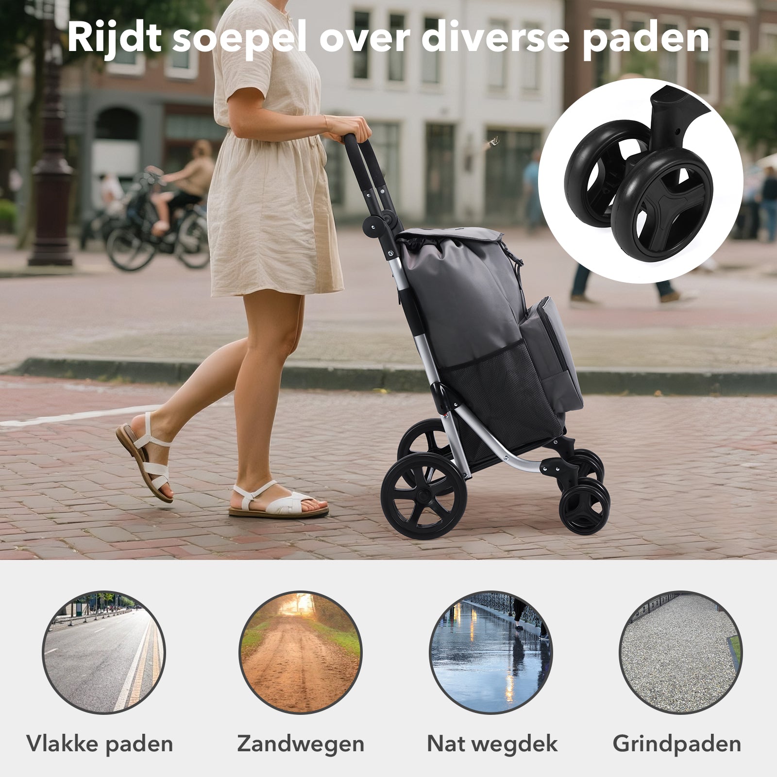 Boodschappentrolley deluxe 60L grijs - koelvak - boodschappenwagen - steekwagenfunctie - verstelbaar handvat