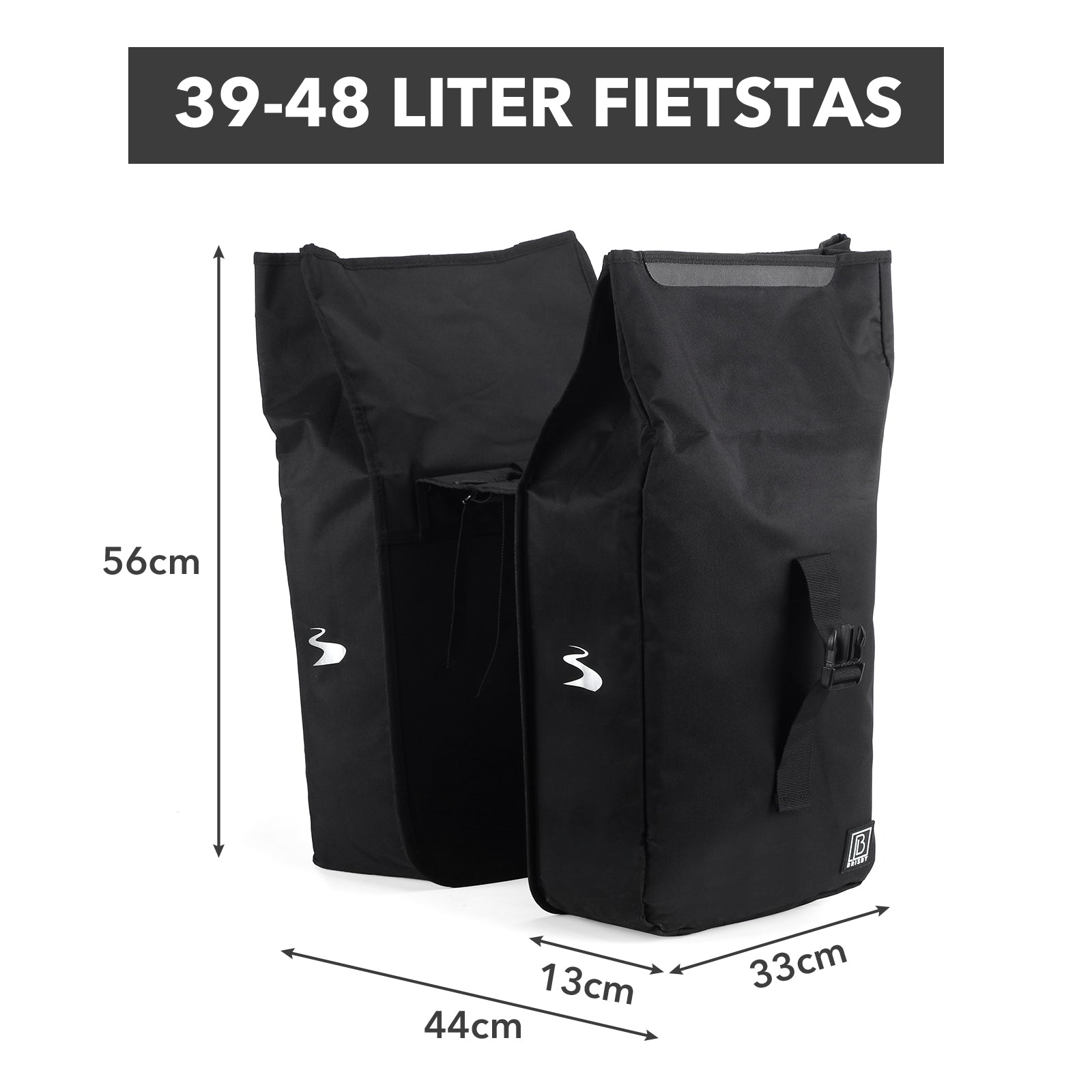 Brisby Dubbele Fietstas Rolltop Zwart 39-48L Waterdicht Geschikt voor Elektrische Fietsen & E-Bike - Zwart