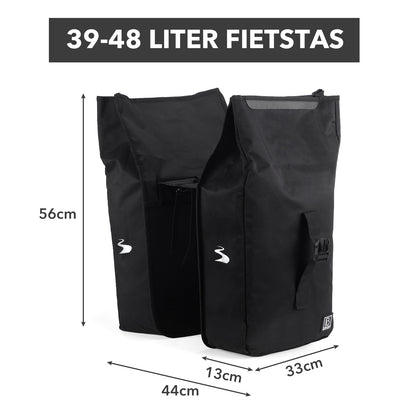 Brisby Dubbele Fietstas Rolltop Zwart 39-48L Waterdicht Geschikt voor Elektrische Fietsen & E-Bike - Zwart