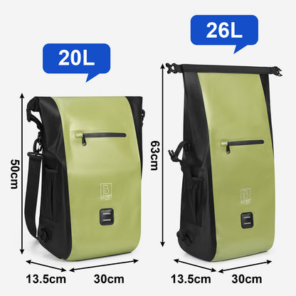 3 in 1 waterproof rolltop bicycle bag set 40-52L green - reflective - high visibility - bicycle bag - backpack - shoulder bag