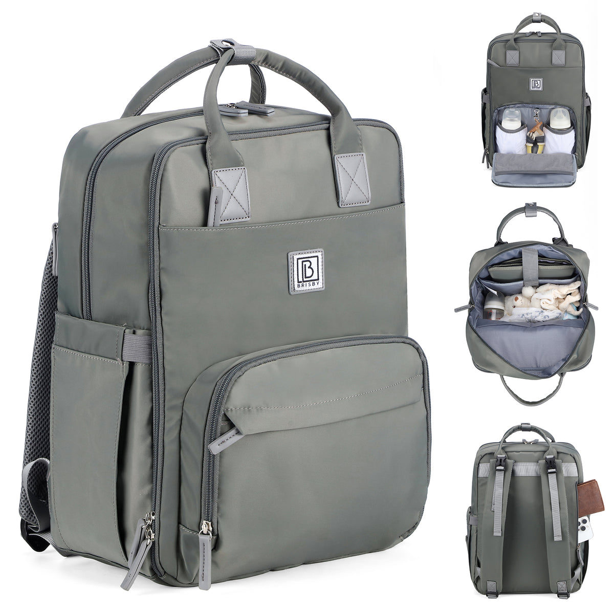 Brisby slijtvaste Luiertas – verzorgingstas – met buggymontage - Mist Green