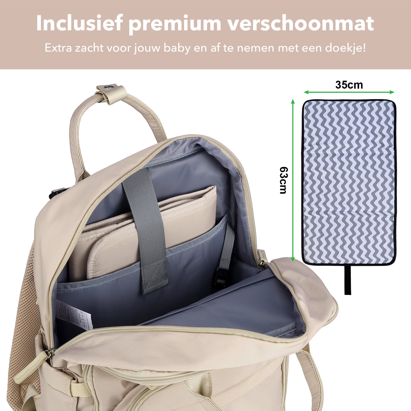 Brisby slijtvaste Luiertas – verzorgingstas – met buggymontage - Smooth Champagne
