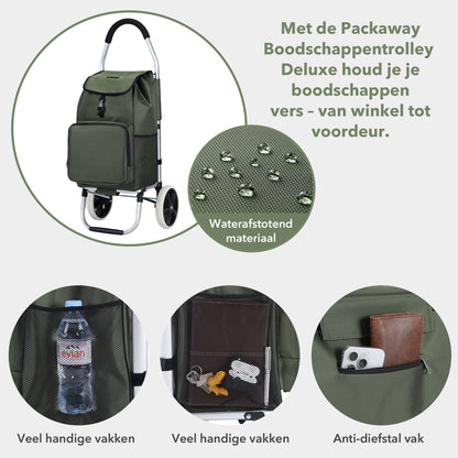 Boodschappentrolley Deluxe 50L met koelvak groen - boodschappenwagen - steekwagenfunctie