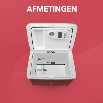 Elektrische koelbox 40L rood SET - Incl. 8L passieve koelbox - incl. divider en koelelementen - AC/DC 12V, 220/230V
