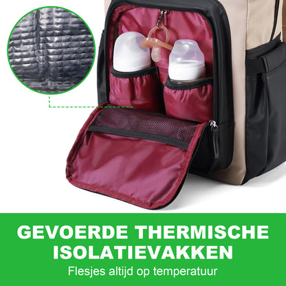 Two-tone slijtvaste luiertas crème en zwart - Verzorgingstas - incl. buggymontage en verschoningsmat