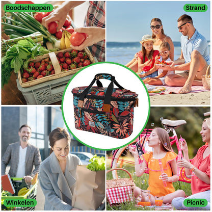 Koeltas 21L jungle - GRATIS mealbox - boodschappentas - 4-laags geïsoleerd - incl. 2 gratis koelelementen en schouderband