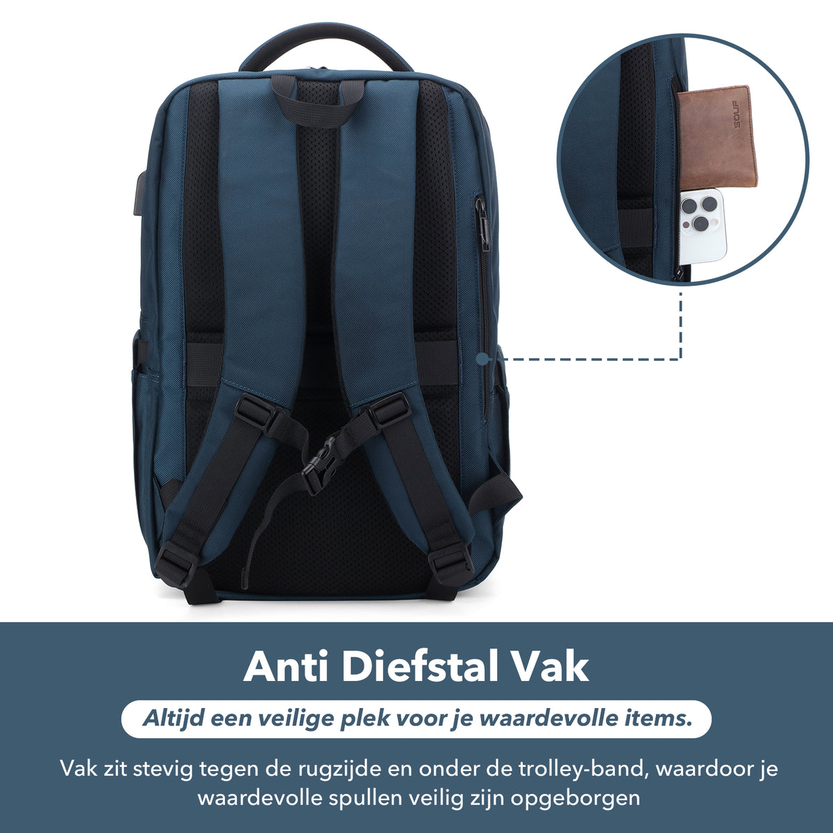 Brisby Rugzak Pro 2 – Laptoprugzak tot 15,7 inch voor Werk, School en Reizen – Waterafstotend – Met Tabletvak, Antidiefstalvak en Trolleysleeve – Blauw
