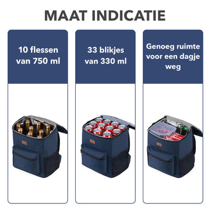 Packaway Koeltas rugzak 25L blauw - incl. 2  koelelementen, flessenopener
