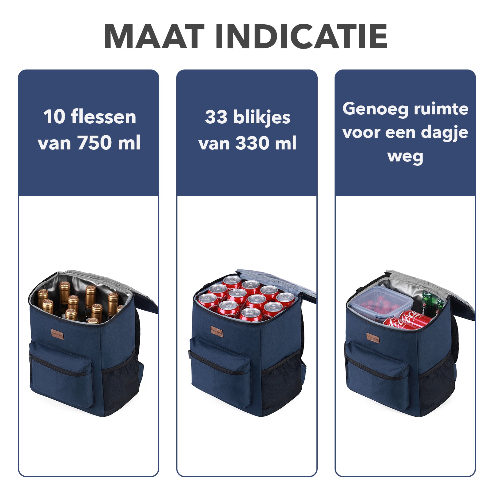 Packaway Koeltas rugzak 25L blauw - incl. 2  koelelementen, flessenopener