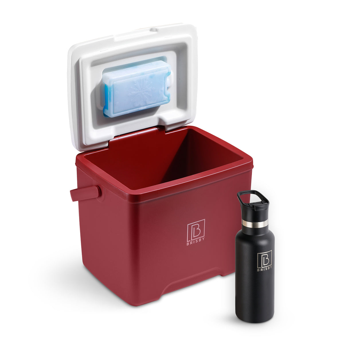 Brisby Koelbox - Frigobox - 13L- Rood - Tot maximaal 40 uur isolatie - Incl. 2 dikke koelelementen van 450ml - Met koelelementen vergrendeld in deksel en Brisby 500ml Zwarte Dubbelwandige Thermosfles