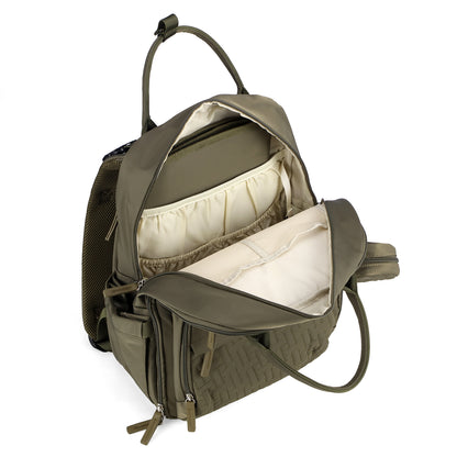 Brisby Premium Luiertas – Uitgebreide en Functionele Verzorgingstas – met buggymontage – Anti Diefstal Vakken - Reistrolley Sleeve - Inclusief verschoonmatje t.w.v.15,99 euro en speenhouder - Levenslange Garantie - Olive Green