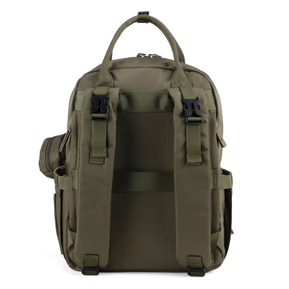 Brisby Premium Luiertas – Uitgebreide en Functionele Verzorgingstas – met buggymontage – Anti Diefstal Vakken - Reistrolley Sleeve - Inclusief verschoonmatje t.w.v.15,99 euro en speenhouder - Levenslange Garantie - Olive Green