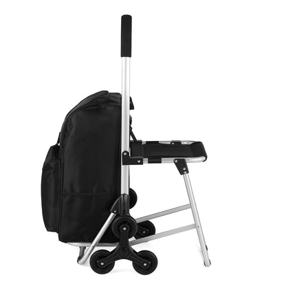Packaway 35L Boodschappentrolley met 6 Wielen voor Trappen - Klapstoel Functie - Steekwagen Functie - Geïsoleerd - Afneembare Rugzak - Zwart