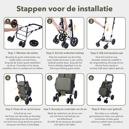 Boodschappentrolley deluxe 60L groen - koelvak - boodschappenwagen - steekwagenfunctie - verstelbaar handvat