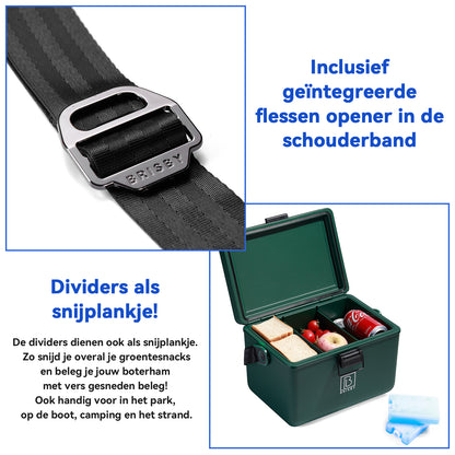 Koelbox 12L met draagband groen - dividers - snijplanken - tot maximaal 40 uur isolatie - incl. 2 koelelementen van 200ml