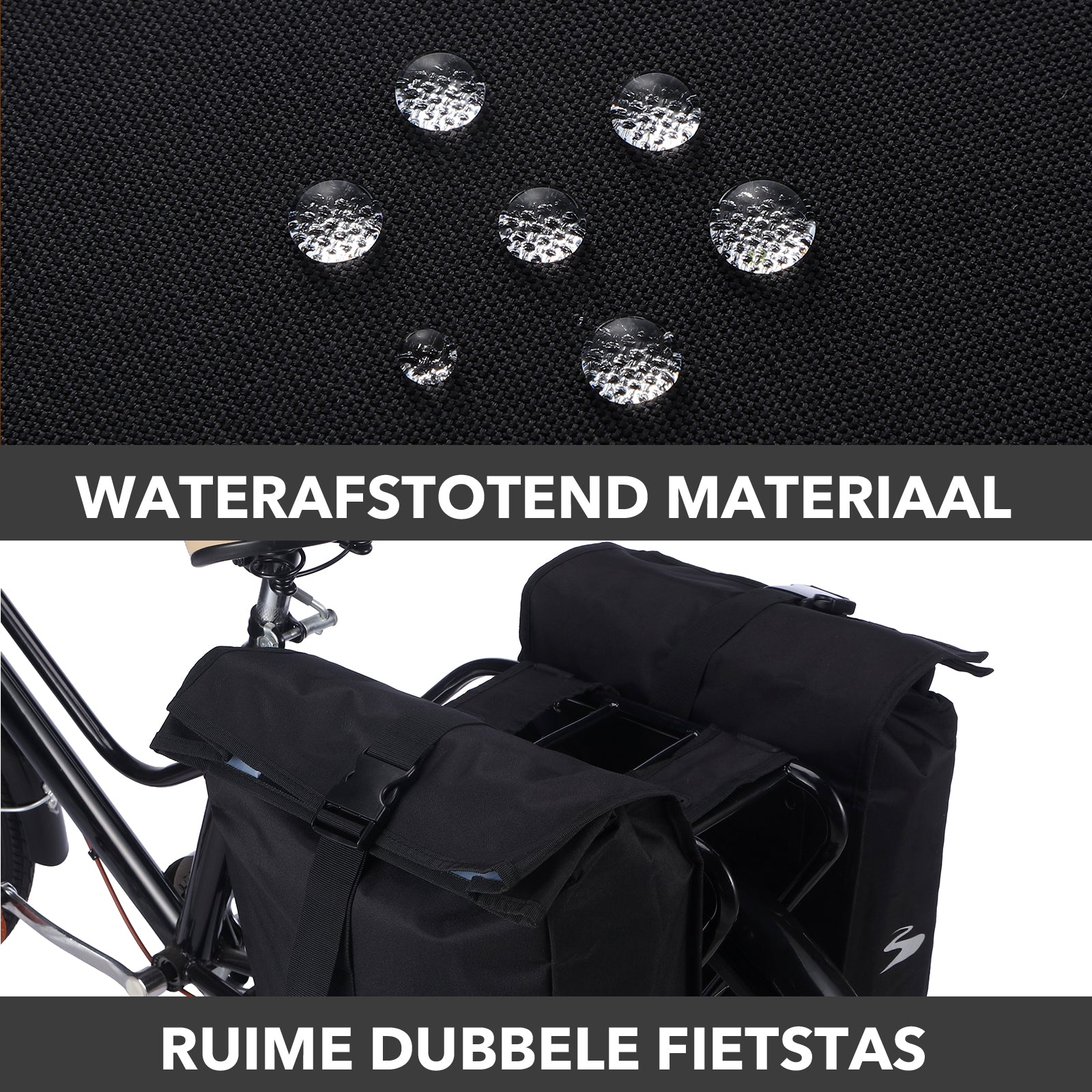 Brisby Dubbele Fietstas Rolltop Zwart 39-48L Waterdicht Geschikt voor Elektrische Fietsen & E-Bike - Zwart