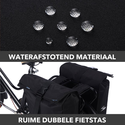 Brisby Dubbele Fietstas Rolltop Zwart 39-48L Waterdicht Geschikt voor Elektrische Fietsen & E-Bike - Zwart