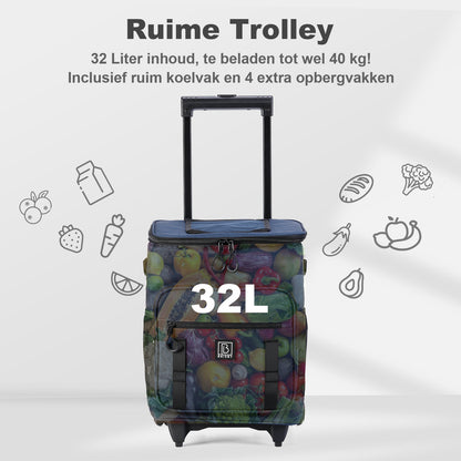 Boodschappentrolley met koelvak 32L blauw - Ideaal voor boodschappen - incl. koelelementen - waterafstotend - verstelbaar handvat