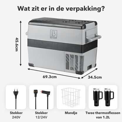 Compressor koelbox 40,5L - Dual zone - koelen en vriezen - 12V en 230V - incl. 2x 1,2L thermosbekers