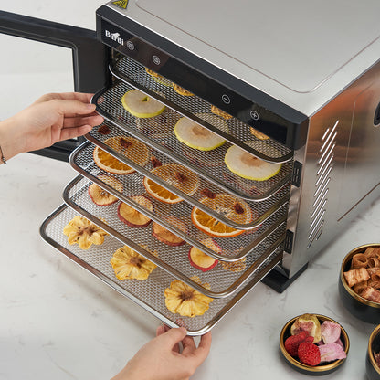 Bardi Voedseldroger 6-laags 650W RVS - 24-uurs timer - led-bedieningspaneel - incl. 6 inlegvellen en voedseltang