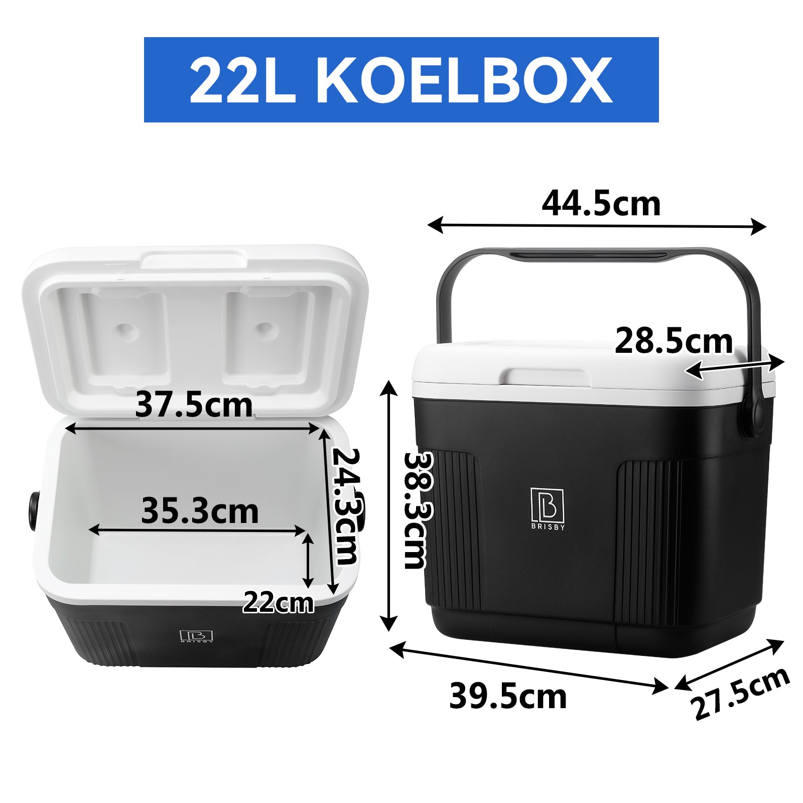 Brisby Koelbox 22L zwart + 2 thermosflessen 0,5L set -  incl. 4 koelelementen