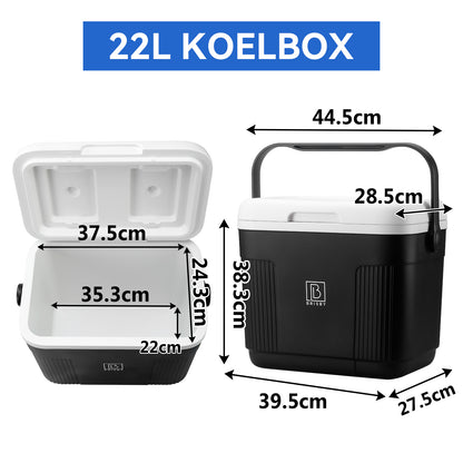 Brisby Koelbox 22L zwart + 2 thermosflessen 0,5L set -  incl. 4 koelelementen